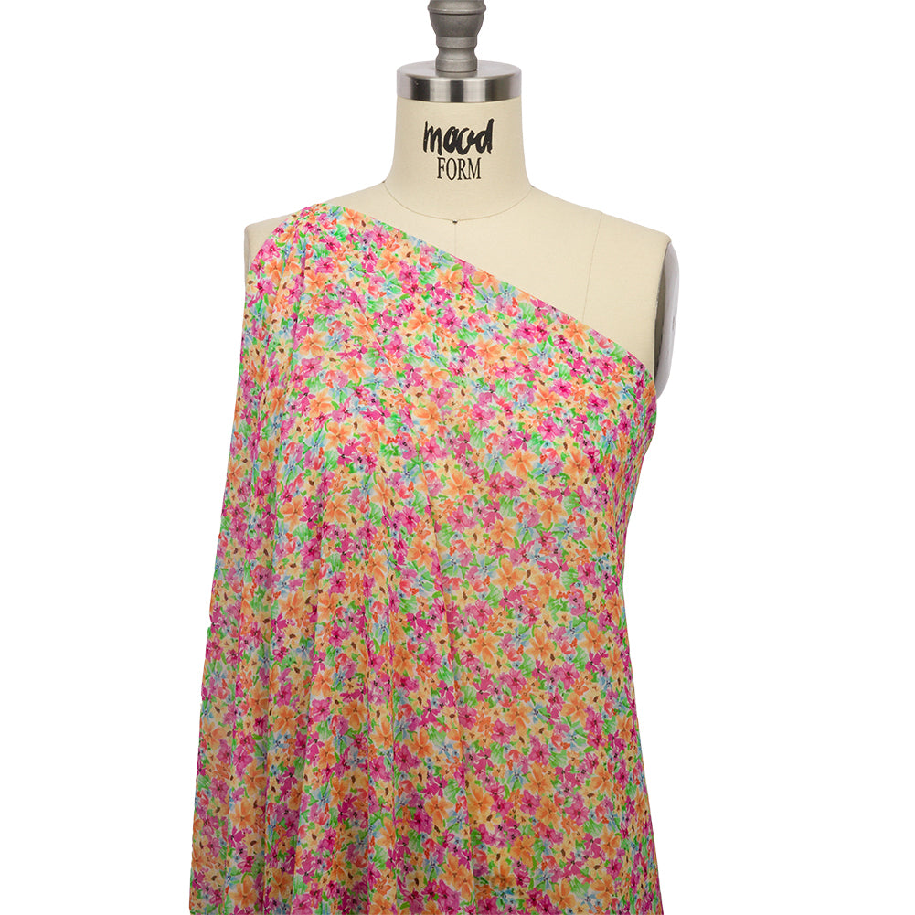 Viscose Georgette - Pink and Orange Floral - Isola Bella Print - Mood Exclusive Secret Garden Collection Viscose Georgette - Pink and Orange Floral - Isola Bella Print - Mood Exclusive Secret Garden Collection
