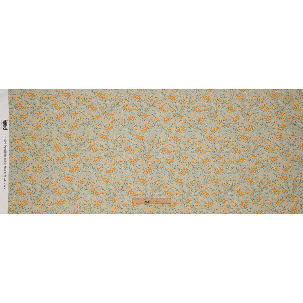 Viscose Georgette - Sage and Orange Floral - Dance with the Daffodils Print - Mood Exclusive Secret Garden Collection - Full Viscose Georgette - Sage and Orange Floral - Dance with the Daffodils Print - Mood Exclusive Secret Garden Collection - Full
