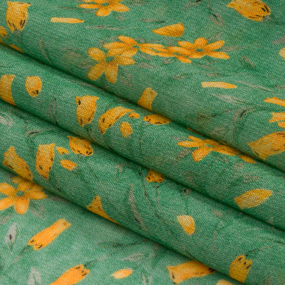 Viscose Georgette - Teal and Orange Floral - Dance with the Daffodils Print - Mood Exclusive Secret Garden Collection - Folded Viscose Georgette - Teal and Orange Floral - Dance with the Daffodils Print - Mood Exclusive Secret Garden Collection - Folded