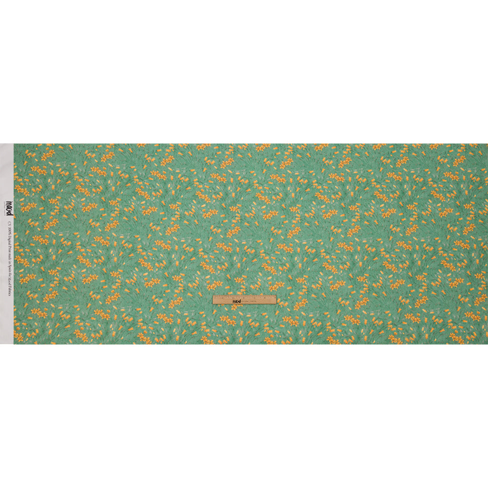 Viscose Georgette - Teal and Orange Floral - Dance with the Daffodils Print - Mood Exclusive Secret Garden Collection - Full Viscose Georgette - Teal and Orange Floral - Dance with the Daffodils Print - Mood Exclusive Secret Garden Collection - Full