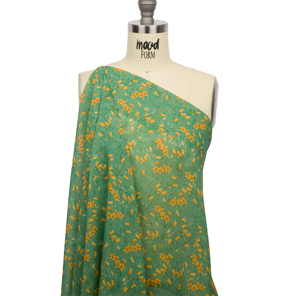 Viscose Georgette - Teal and Orange Floral - Dance with the Daffodils Print - Mood Exclusive Secret Garden Collection - Drape Viscose Georgette - Teal and Orange Floral - Dance with the Daffodils Print - Mood Exclusive Secret Garden Collection - Drape