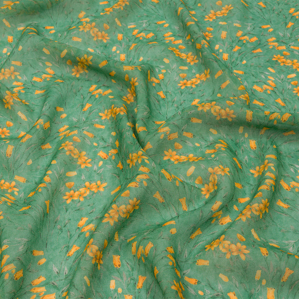 Viscose Georgette - Teal and Orange Floral - Dance with the Daffodils Print - Mood Exclusive Secret Garden Collection Viscose Georgette - Teal and Orange Floral - Dance with the Daffodils Print - Mood Exclusive Secret Garden Collection