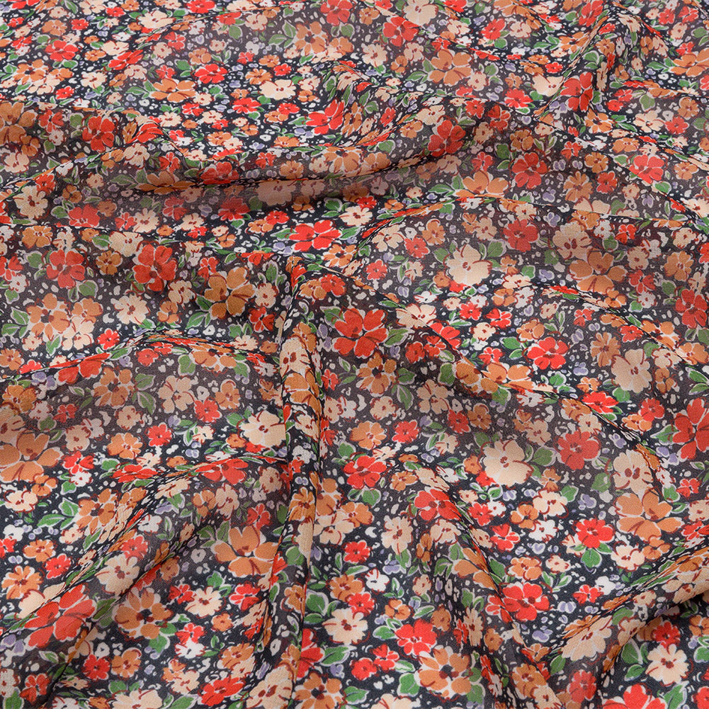 Viscose Georgette - Black and Peach Floral - Poppy Hypnosis Print - Mood Exclusive Secret Garden Collection Viscose Georgette - Black and Peach Floral - Poppy Hypnosis Print - Mood Exclusive Secret Garden Collection