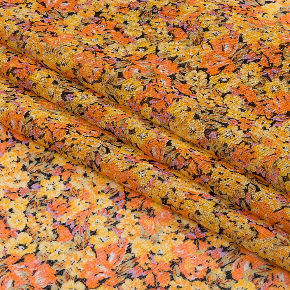 Viscose Georgette - Yellow and Orange Floral - Titania's Dream Print - Mood Exclusive Secret Garden Collection - Folded Viscose Georgette - Yellow and Orange Floral - Titania's Dream Print - Mood Exclusive Secret Garden Collection - Folded