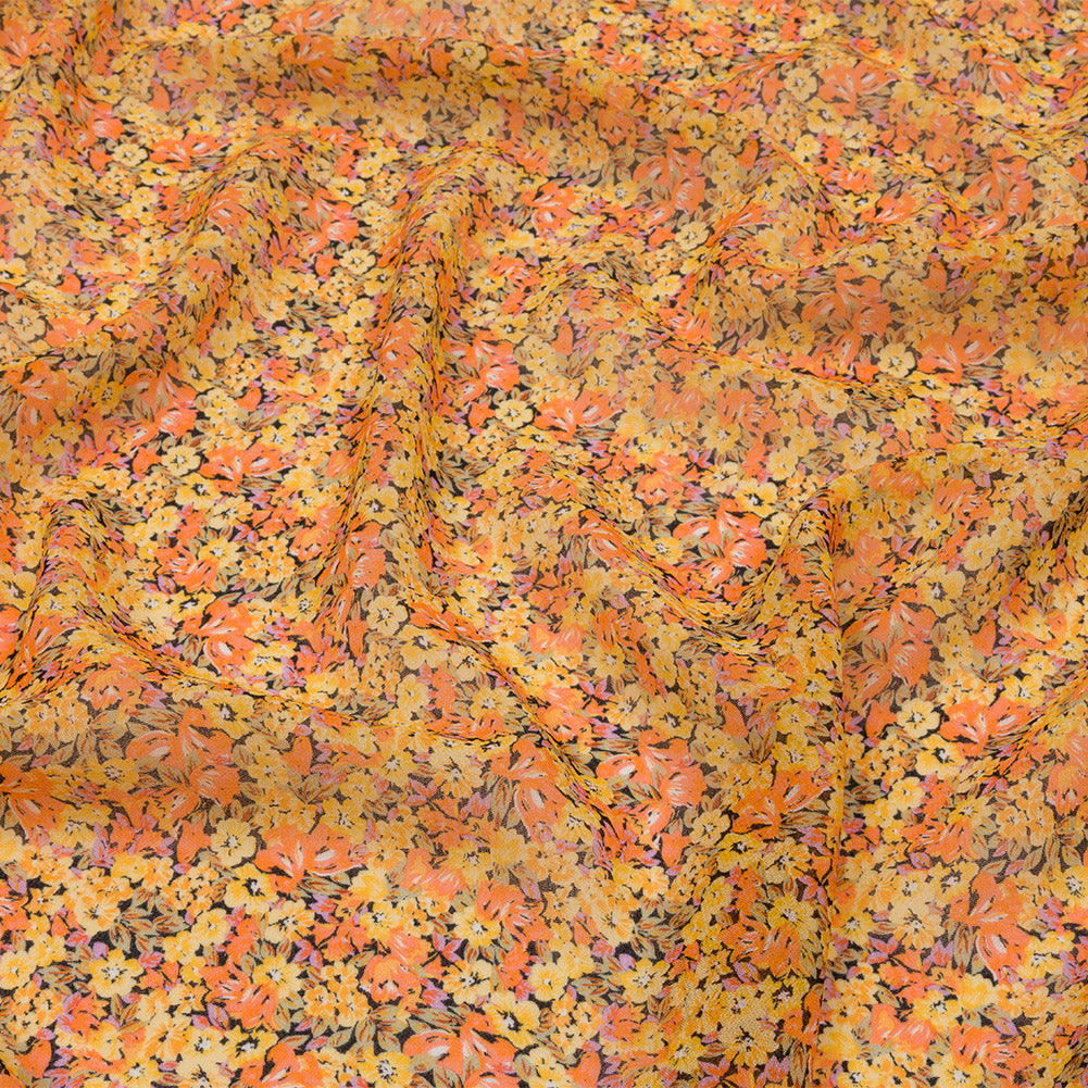 Viscose Georgette - Yellow and Orange Floral - Titania's Dream Print - Mood Exclusive Secret Garden Collection Viscose Georgette - Yellow and Orange Floral - Titania's Dream Print - Mood Exclusive Secret Garden Collection