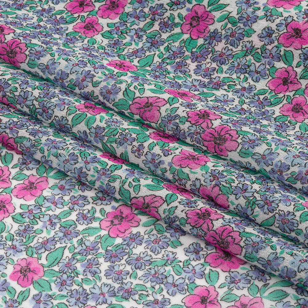 Viscose Georgette - Blue and Pink Floral - Springtime Saunter Print - Mood Exclusive Secret Garden Collection Viscose Georgette - Blue and Pink Floral - Springtime Saunter Print - Mood Exclusive Secret Garden Collection