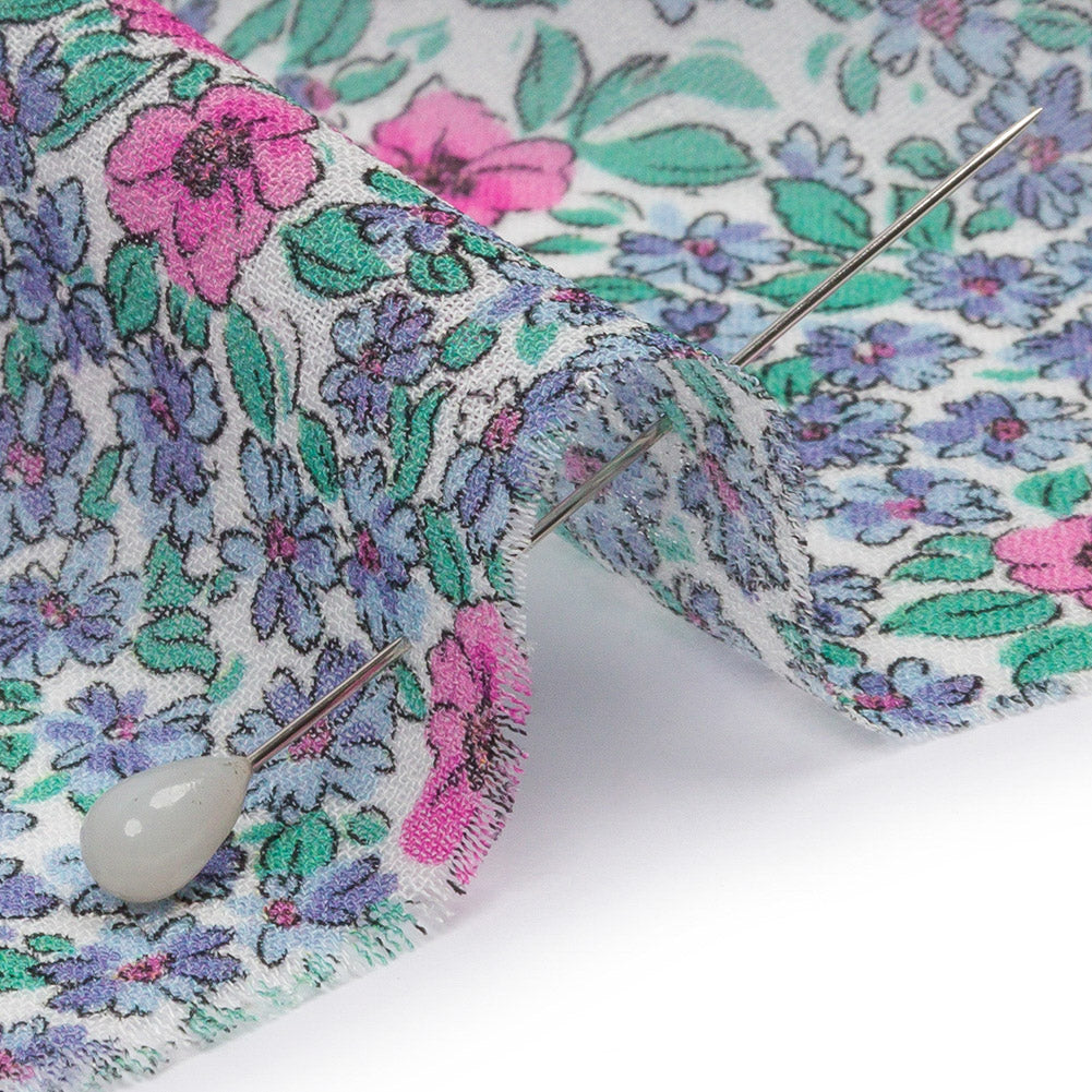 Viscose Georgette - Blue and Pink Floral - Springtime Saunter Print - Mood Exclusive Secret Garden Collection Viscose Georgette - Blue and Pink Floral - Springtime Saunter Print - Mood Exclusive Secret Garden Collection