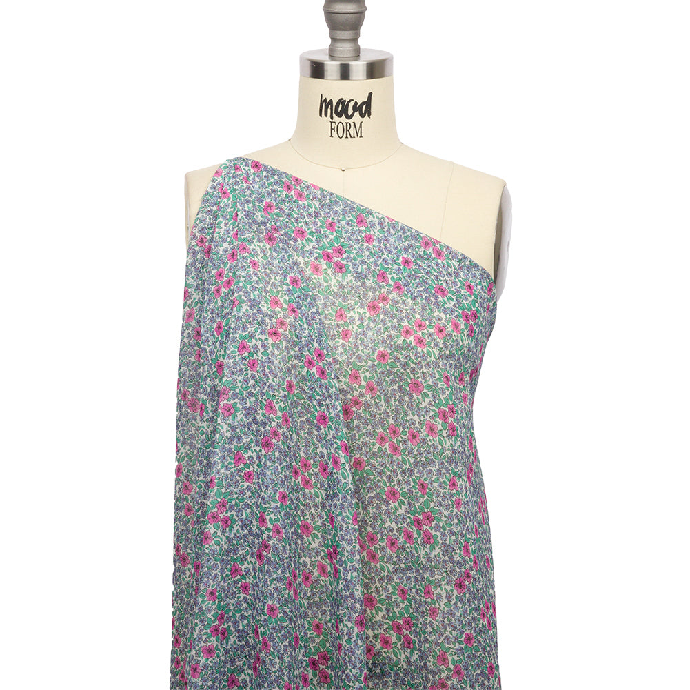 Viscose Georgette - Blue and Pink Floral - Springtime Saunter Print - Mood Exclusive Secret Garden Collection Viscose Georgette - Blue and Pink Floral - Springtime Saunter Print - Mood Exclusive Secret Garden Collection