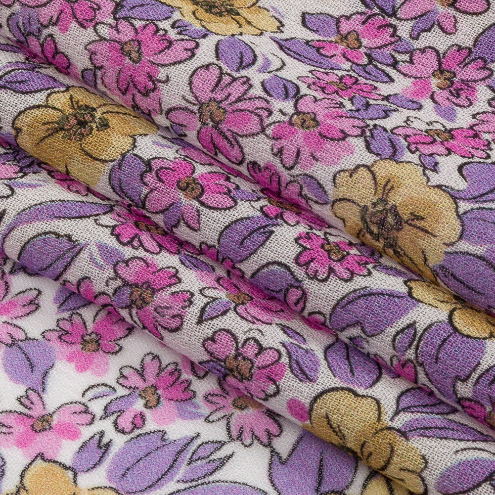 Viscose Georgette - Bigger Pink and Yellow Floral - Springtime Saunter Print - Mood Exclusive Secret Garden Collection Viscose Georgette - Bigger Pink and Yellow Floral - Springtime Saunter Print - Mood Exclusive Secret Garden Collection