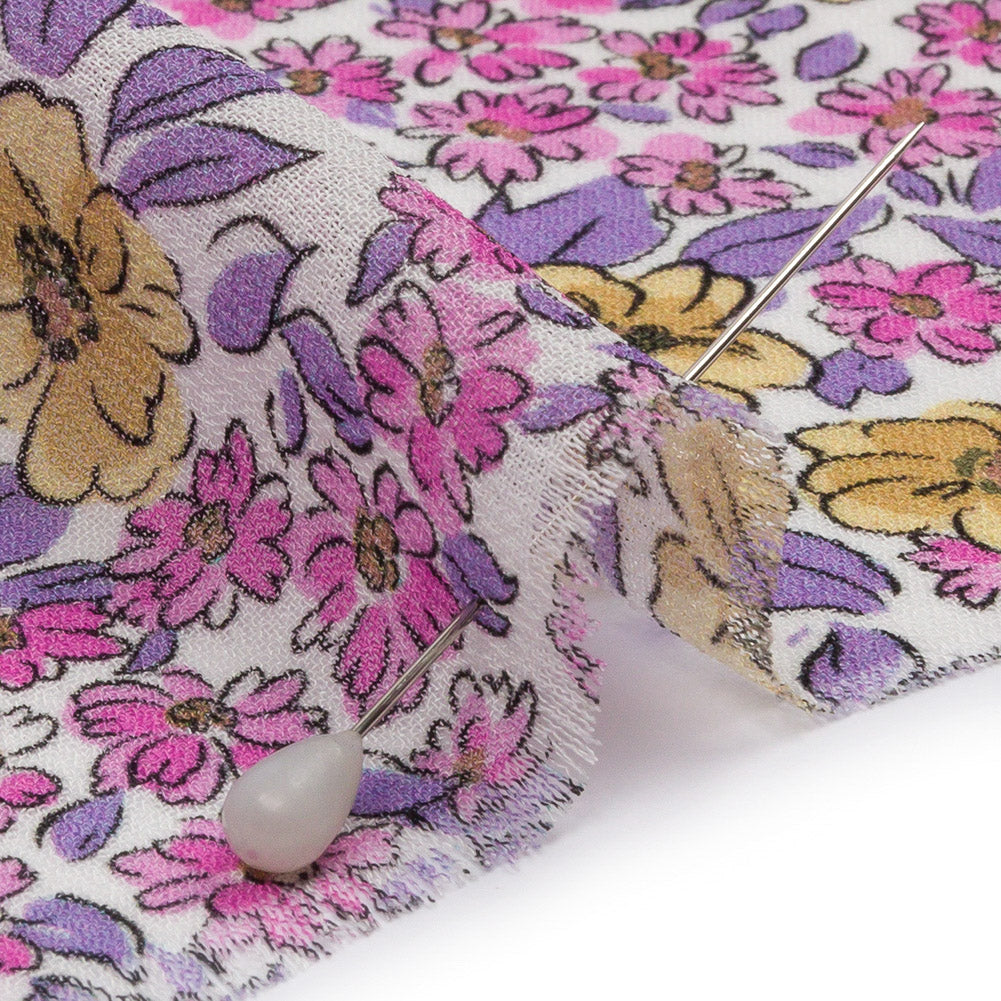 Viscose Georgette - Bigger Pink and Yellow Floral - Springtime Saunter Print - Mood Exclusive Secret Garden Collection Viscose Georgette - Bigger Pink and Yellow Floral - Springtime Saunter Print - Mood Exclusive Secret Garden Collection