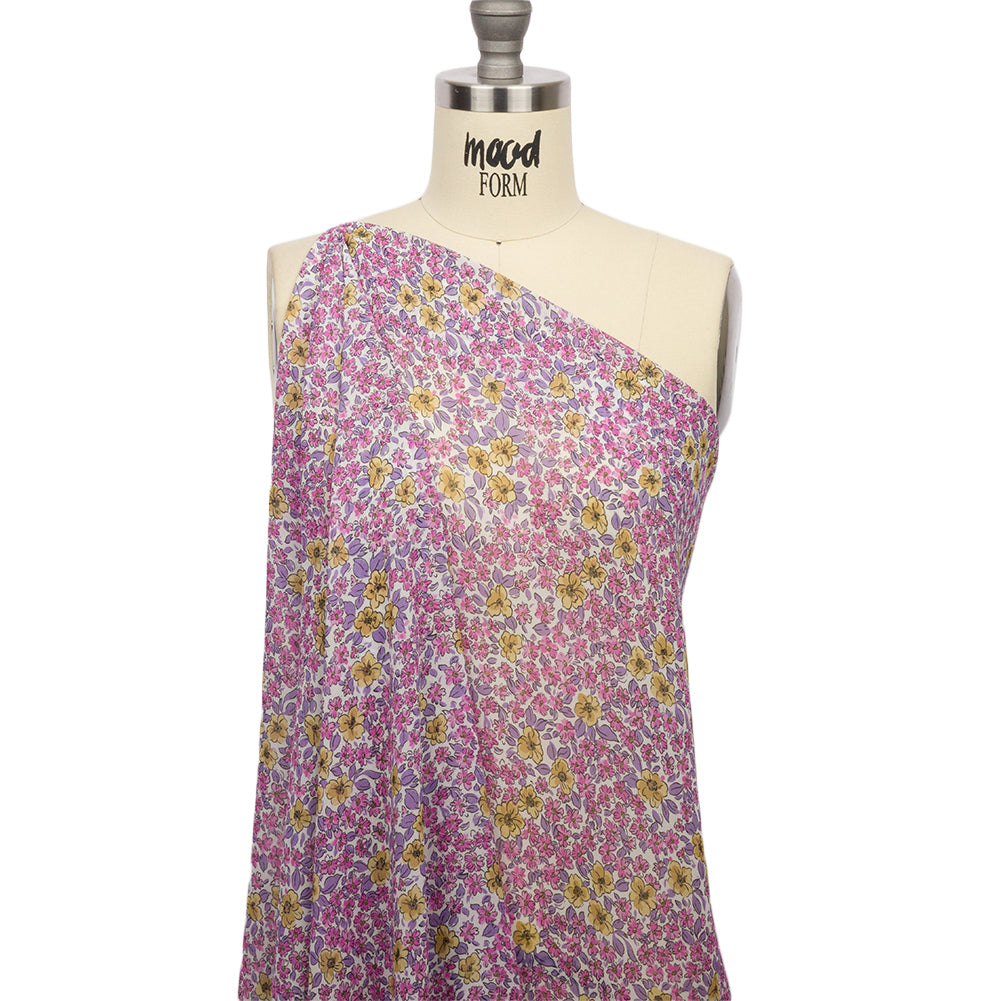 Viscose Georgette - Bigger Pink and Yellow Floral - Springtime Saunter Print - Mood Exclusive Secret Garden Collection Viscose Georgette - Bigger Pink and Yellow Floral - Springtime Saunter Print - Mood Exclusive Secret Garden Collection