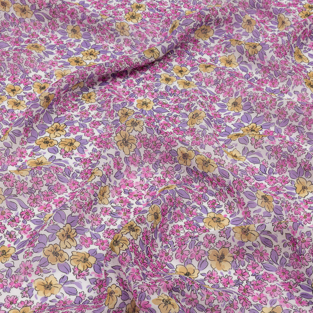 Viscose Georgette - Bigger Pink and Yellow Floral - Springtime Saunter Print - Mood Exclusive Secret Garden Collection Viscose Georgette - Bigger Pink and Yellow Floral - Springtime Saunter Print - Mood Exclusive Secret Garden Collection