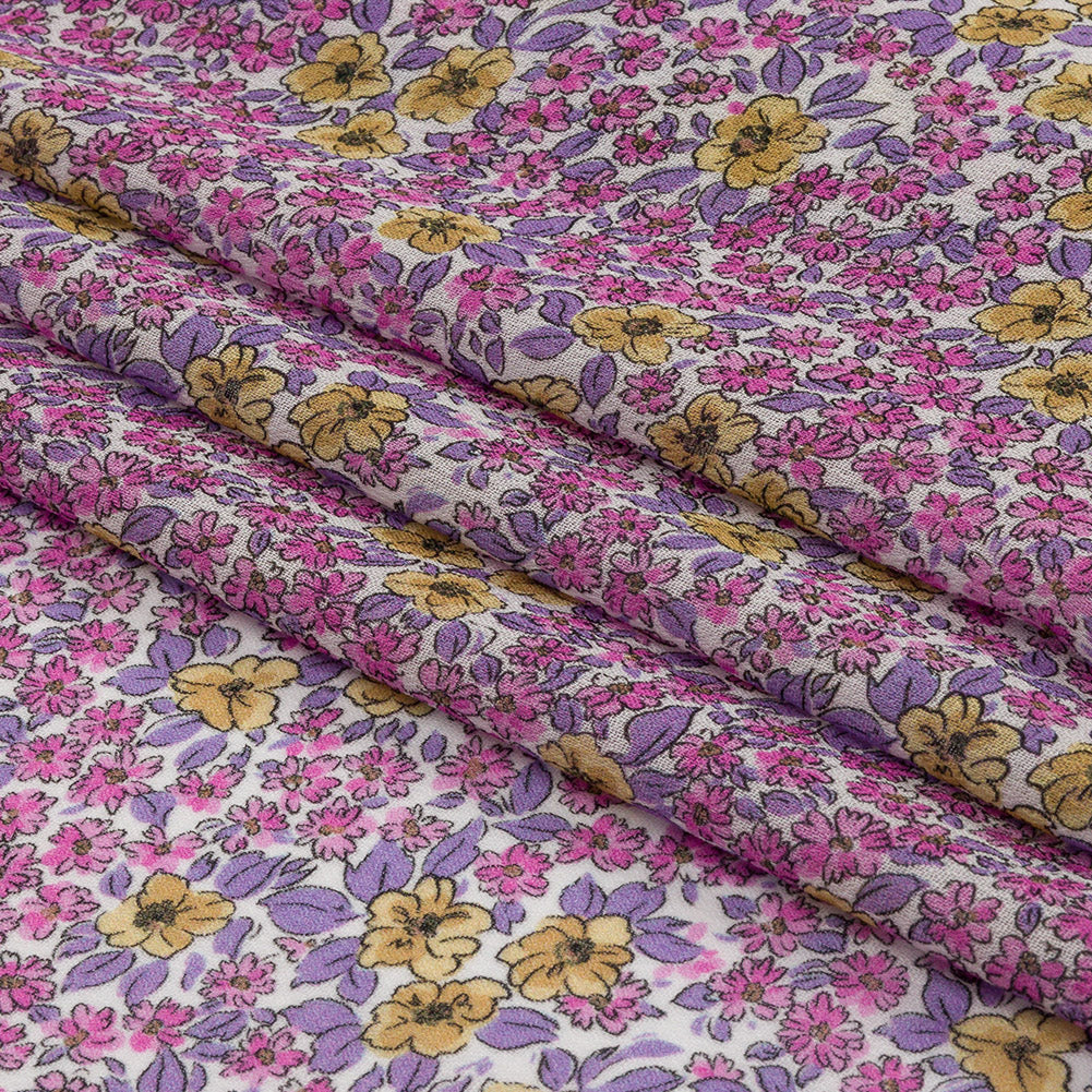 Viscose Georgette - Pink and Yellow Floral - Springtime Saunter Print - Mood Exclusive Secret Garden Collection Viscose Georgette - Pink and Yellow Floral - Springtime Saunter Print - Mood Exclusive Secret Garden Collection