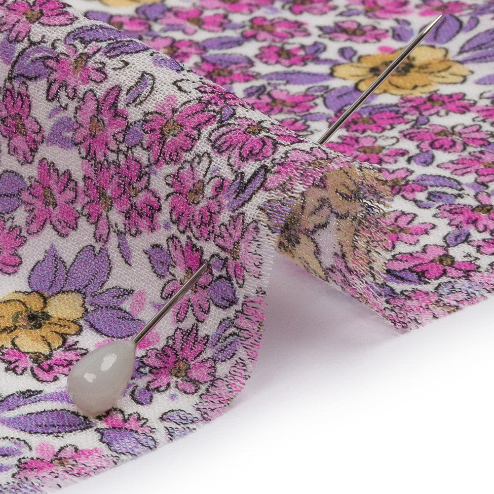 Viscose Georgette - Pink and Yellow Floral - Springtime Saunter Print - Mood Exclusive Secret Garden Collection Viscose Georgette - Pink and Yellow Floral - Springtime Saunter Print - Mood Exclusive Secret Garden Collection