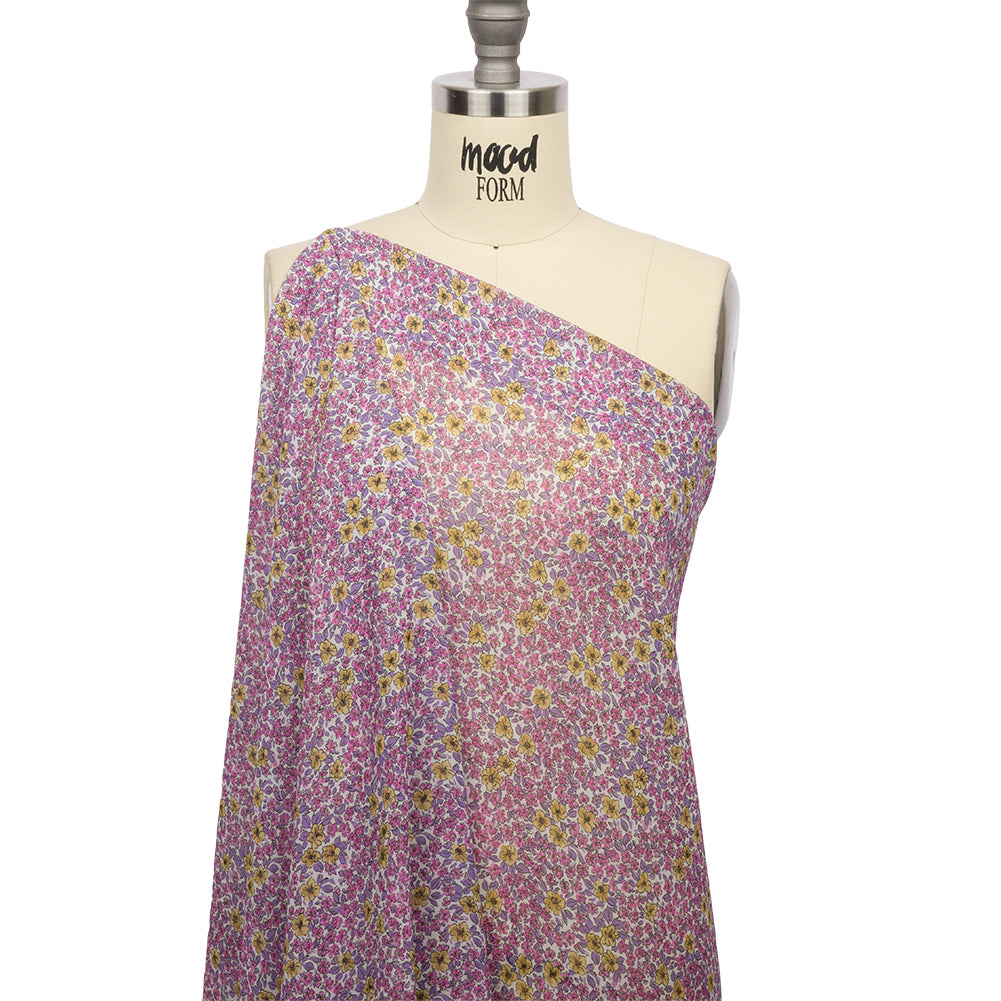 Viscose Georgette - Pink and Yellow Floral - Springtime Saunter Print - Mood Exclusive Secret Garden Collection Viscose Georgette - Pink and Yellow Floral - Springtime Saunter Print - Mood Exclusive Secret Garden Collection