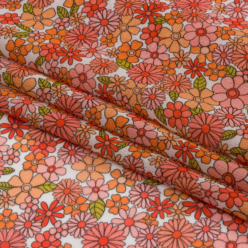 Viscose Georgette - Orange Floral - Strawberry Fields Print - Mood Exclusive Secret Garden Collection - Folded Viscose Georgette - Orange Floral - Strawberry Fields Print - Mood Exclusive Secret Garden Collection - Folded