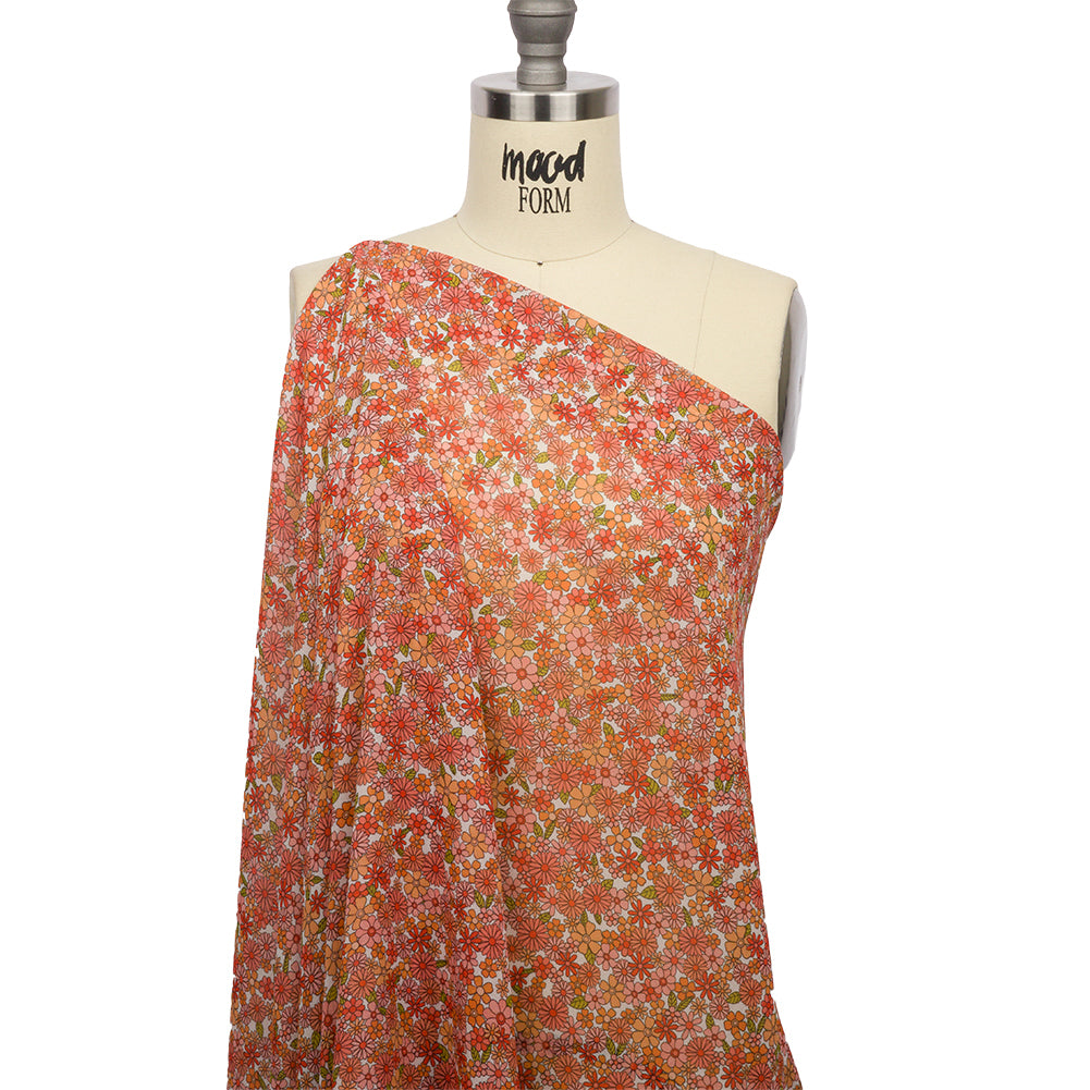 Viscose Georgette - Orange Floral - Strawberry Fields Print - Mood Exclusive Secret Garden Collection - Drape Viscose Georgette - Orange Floral - Strawberry Fields Print - Mood Exclusive Secret Garden Collection - Drape