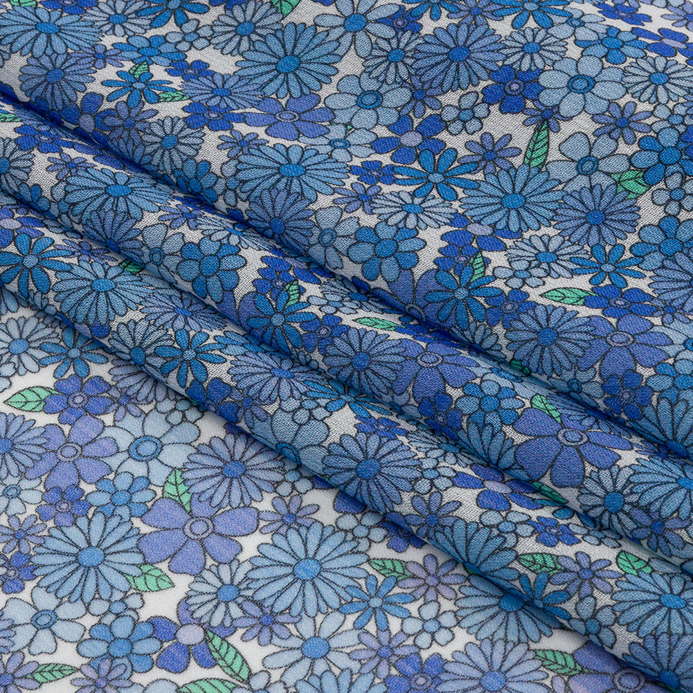 Viscose Georgette - Blue Floral - Strawberry Fields Print - Mood Exclusive Secret Garden Collection Viscose Georgette - Blue Floral - Strawberry Fields Print - Mood Exclusive Secret Garden Collection