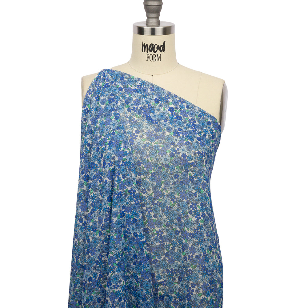 Viscose Georgette - Blue Floral - Strawberry Fields Print - Mood Exclusive Secret Garden Collection Viscose Georgette - Blue Floral - Strawberry Fields Print - Mood Exclusive Secret Garden Collection
