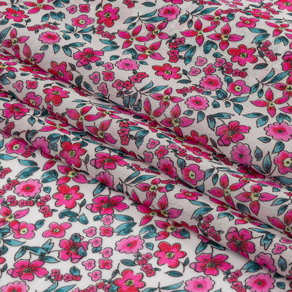 Viscose Georgette - Pink Floral - Botanical Stroll Print - Mood Exclusive Secret Garden Collection - Folded Viscose Georgette - Pink Floral - Botanical Stroll Print - Mood Exclusive Secret Garden Collection - Folded