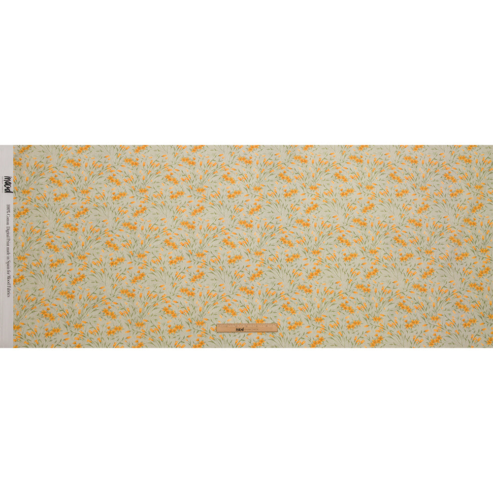 Cotton Poplin - Sage and Orange Floral - Dance with the Daffodils Print - Mood Exclusive Secret Garden Collection - Full Cotton Poplin - Sage and Orange Floral - Dance with the Daffodils Print - Mood Exclusive Secret Garden Collection - Full