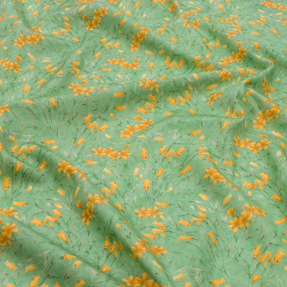Cotton Poplin - Teal and Orange Floral - Dance with the Daffodils Print - Mood Exclusive Secret Garden Collection Cotton Poplin - Teal and Orange Floral - Dance with the Daffodils Print - Mood Exclusive Secret Garden Collection