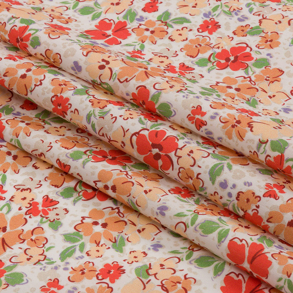 Cotton Poplin - Cream and Peach Floral - Poppy Hypnosis Print - Mood Exclusive Secret Garden Collection Cotton Poplin - Cream and Peach Floral - Poppy Hypnosis Print - Mood Exclusive Secret Garden Collection