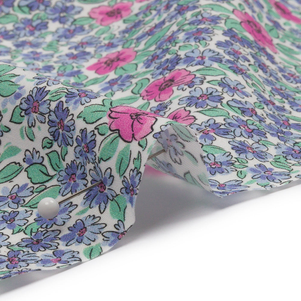 Cotton Poplin - Blue and Pink Floral - Springtime Saunter Print - Mood Exclusive Secret Garden Collection - Detail Cotton Poplin - Blue and Pink Floral - Springtime Saunter Print - Mood Exclusive Secret Garden Collection - Detail