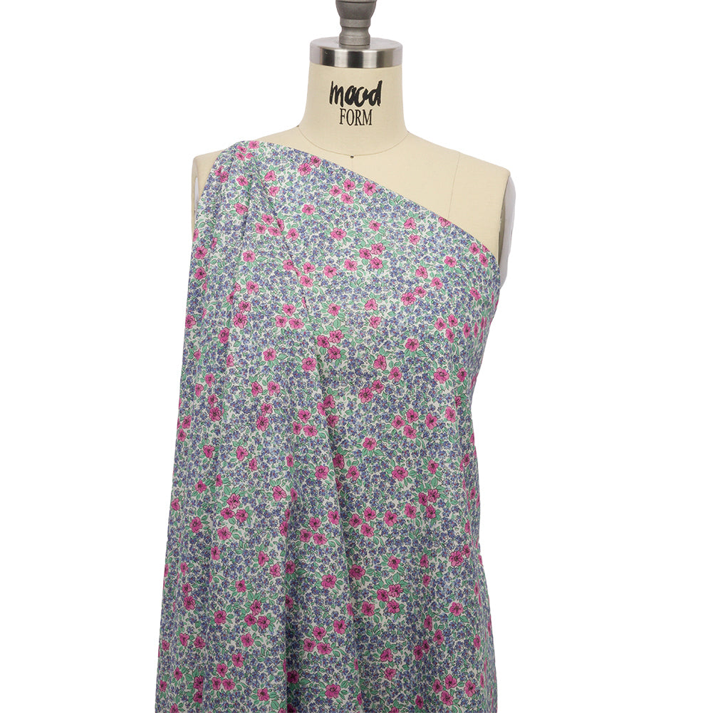 Cotton Poplin - Blue and Pink Floral - Springtime Saunter Print - Mood Exclusive Secret Garden Collection - Drape Cotton Poplin - Blue and Pink Floral - Springtime Saunter Print - Mood Exclusive Secret Garden Collection - Drape