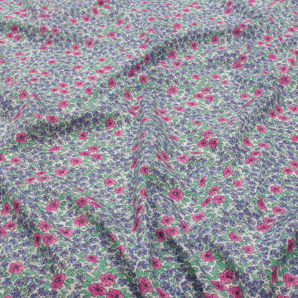 Cotton Poplin - Blue and Pink Floral - Springtime Saunter Print - Mood Exclusive Secret Garden Collection Cotton Poplin - Blue and Pink Floral - Springtime Saunter Print - Mood Exclusive Secret Garden Collection