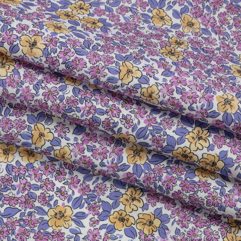 Cotton Poplin - Pink and Yellow Floral - Springtime Saunter Print - Mood Exclusive Secret Garden Collection Cotton Poplin - Pink and Yellow Floral - Springtime Saunter Print - Mood Exclusive Secret Garden Collection