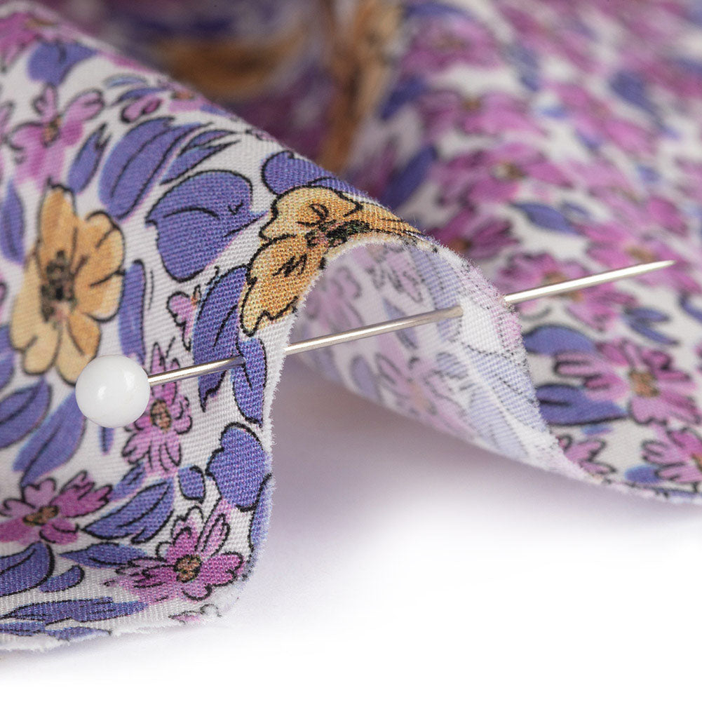 Cotton Poplin - Pink and Yellow Floral - Springtime Saunter Print - Mood Exclusive Secret Garden Collection Cotton Poplin - Pink and Yellow Floral - Springtime Saunter Print - Mood Exclusive Secret Garden Collection