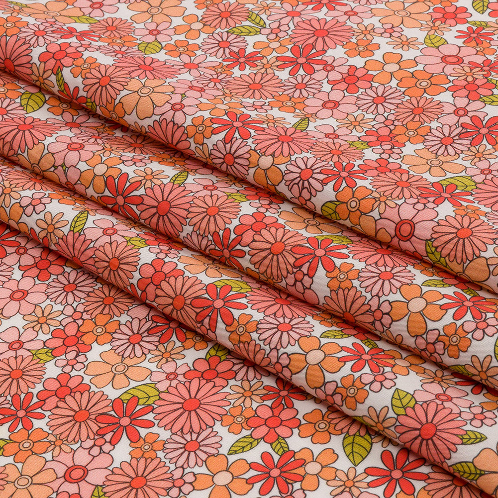 Cotton Poplin - Orange Floral - Strawberry Fields Print - Mood Exclusive Secret Garden Collection - Folded Cotton Poplin - Orange Floral - Strawberry Fields Print - Mood Exclusive Secret Garden Collection - Folded
