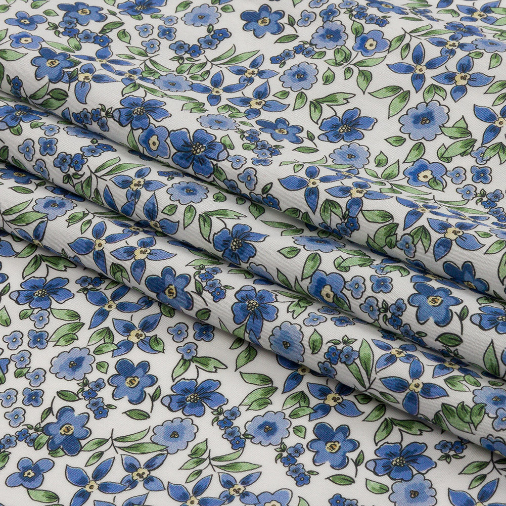 Cotton Poplin - Blue Floral - Botanical Stroll Print - Mood Exclusive Secret Garden Collection - Folded Cotton Poplin - Blue Floral - Botanical Stroll Print - Mood Exclusive Secret Garden Collection - Folded