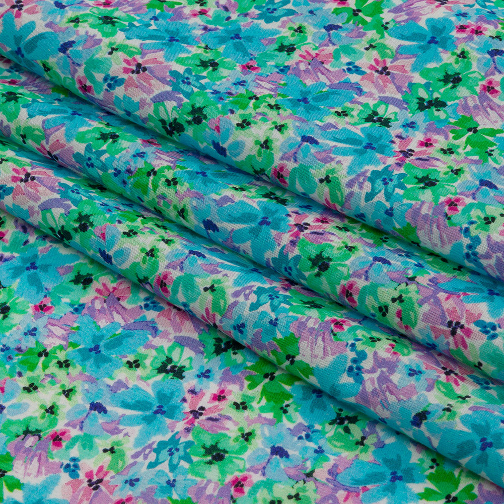 Cotton Voile - Blue and Purple Floral - Isola Bella Print - Mood Exclusive Secret Garden Collection - Folded Cotton Voile - Blue and Purple Floral - Isola Bella Print - Mood Exclusive Secret Garden Collection - Folded