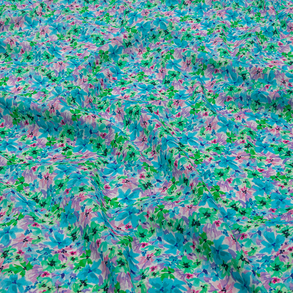 Cotton Voile - Blue and Purple Floral - Isola Bella Print - Mood Exclusive Secret Garden Collection Cotton Voile - Blue and Purple Floral - Isola Bella Print - Mood Exclusive Secret Garden Collection