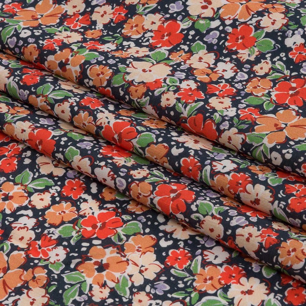 Cotton Voile - Black and Peach Floral - Poppy Hypnosis Print - Mood Exclusive Secret Garden Collection Cotton Voile - Black and Peach Floral - Poppy Hypnosis Print - Mood Exclusive Secret Garden Collection