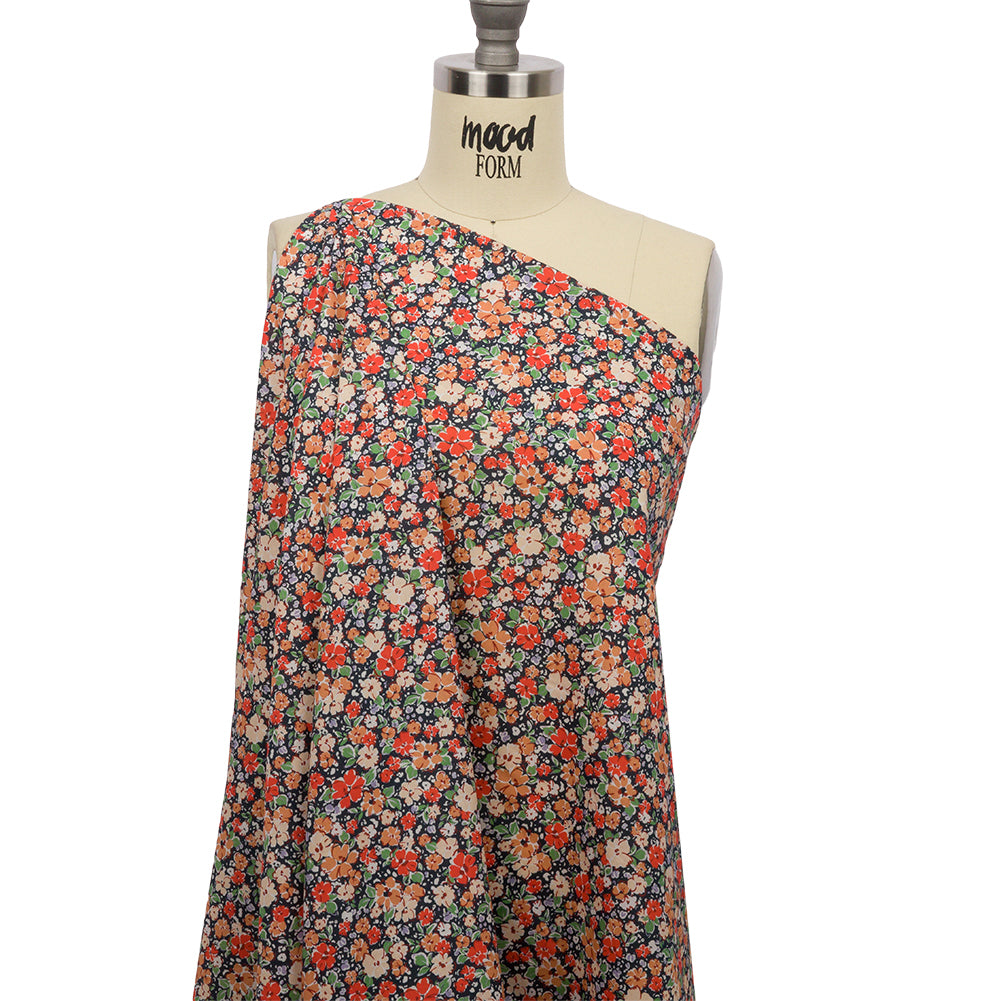 Cotton Voile - Black and Peach Floral - Poppy Hypnosis Print - Mood Exclusive Secret Garden Collection Cotton Voile - Black and Peach Floral - Poppy Hypnosis Print - Mood Exclusive Secret Garden Collection