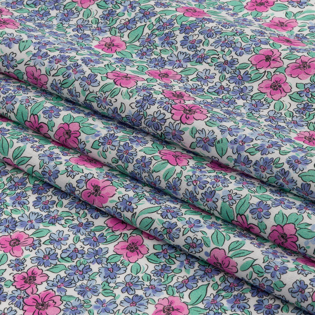 Cotton Voile - Blue and Pink Floral - Springtime Saunter Print - Mood Exclusive Secret Garden Collection Cotton Voile - Blue and Pink Floral - Springtime Saunter Print - Mood Exclusive Secret Garden Collection