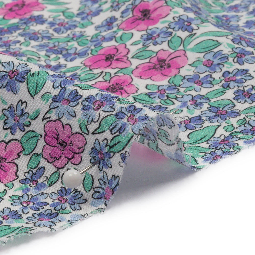 Cotton Voile - Blue and Pink Floral - Springtime Saunter Print - Mood Exclusive Secret Garden Collection Cotton Voile - Blue and Pink Floral - Springtime Saunter Print - Mood Exclusive Secret Garden Collection