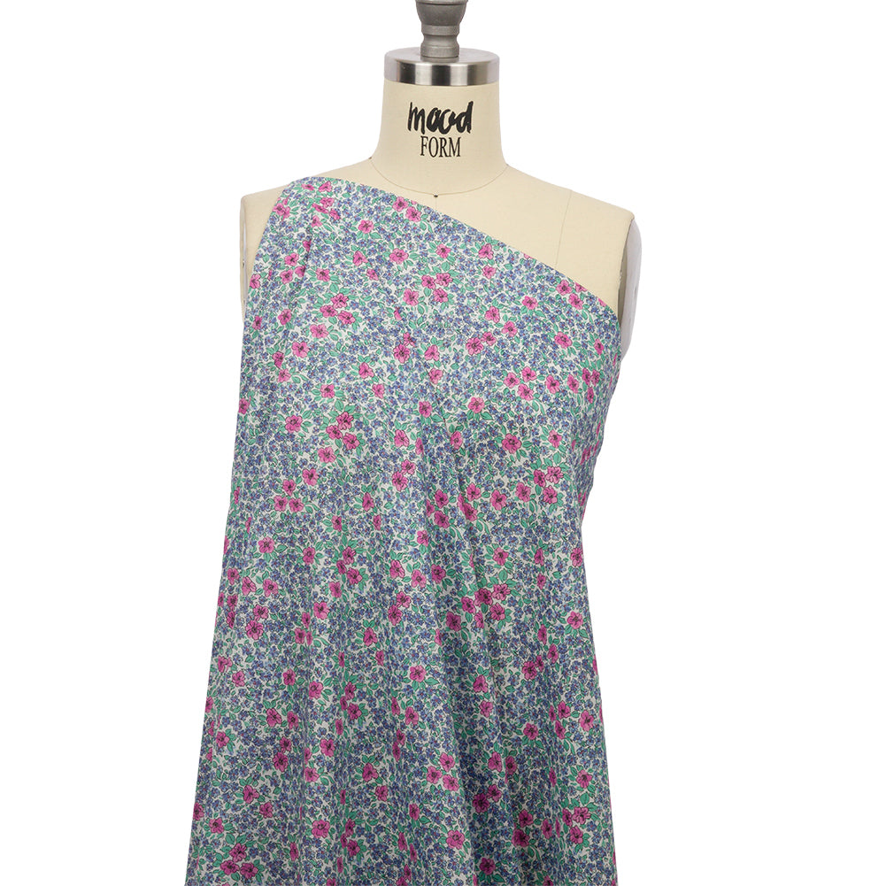 Cotton Voile - Blue and Pink Floral - Springtime Saunter Print - Mood Exclusive Secret Garden Collection Cotton Voile - Blue and Pink Floral - Springtime Saunter Print - Mood Exclusive Secret Garden Collection