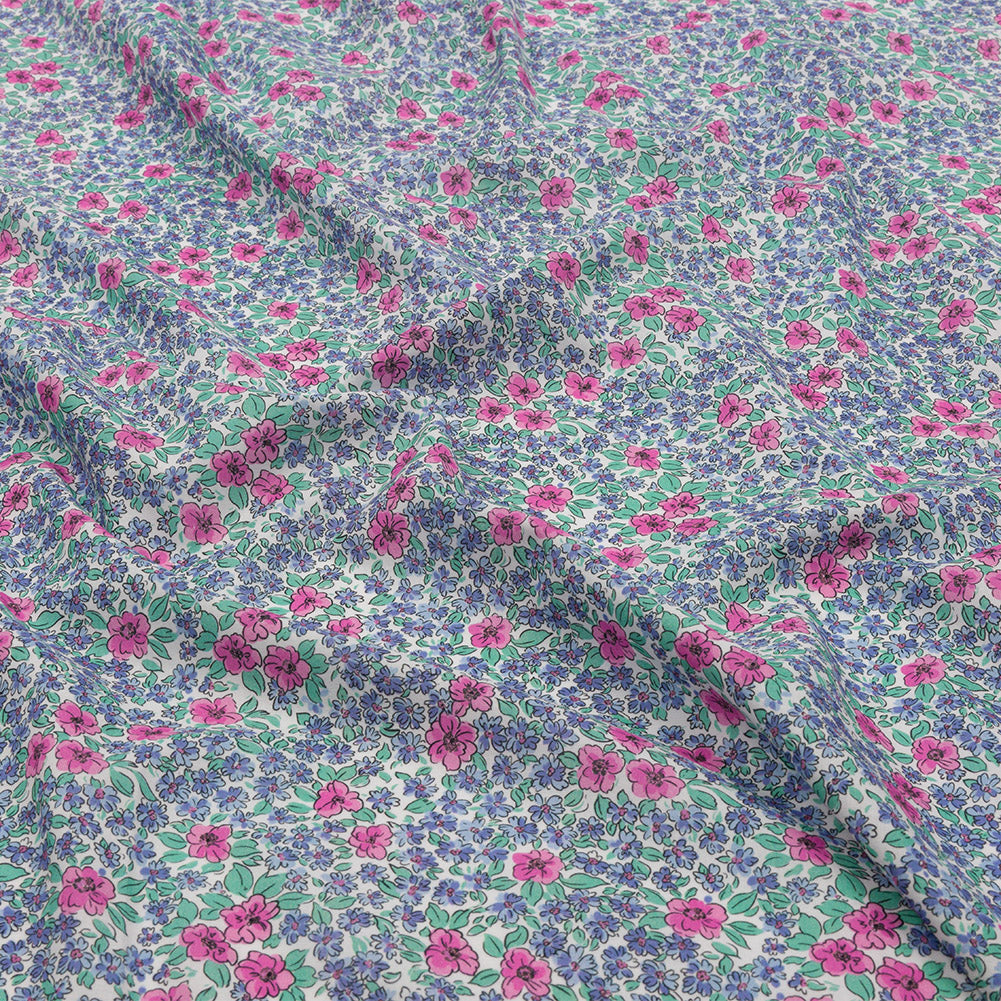 Cotton Voile - Blue and Pink Floral - Springtime Saunter Print - Mood Exclusive Secret Garden Collection Cotton Voile - Blue and Pink Floral - Springtime Saunter Print - Mood Exclusive Secret Garden Collection