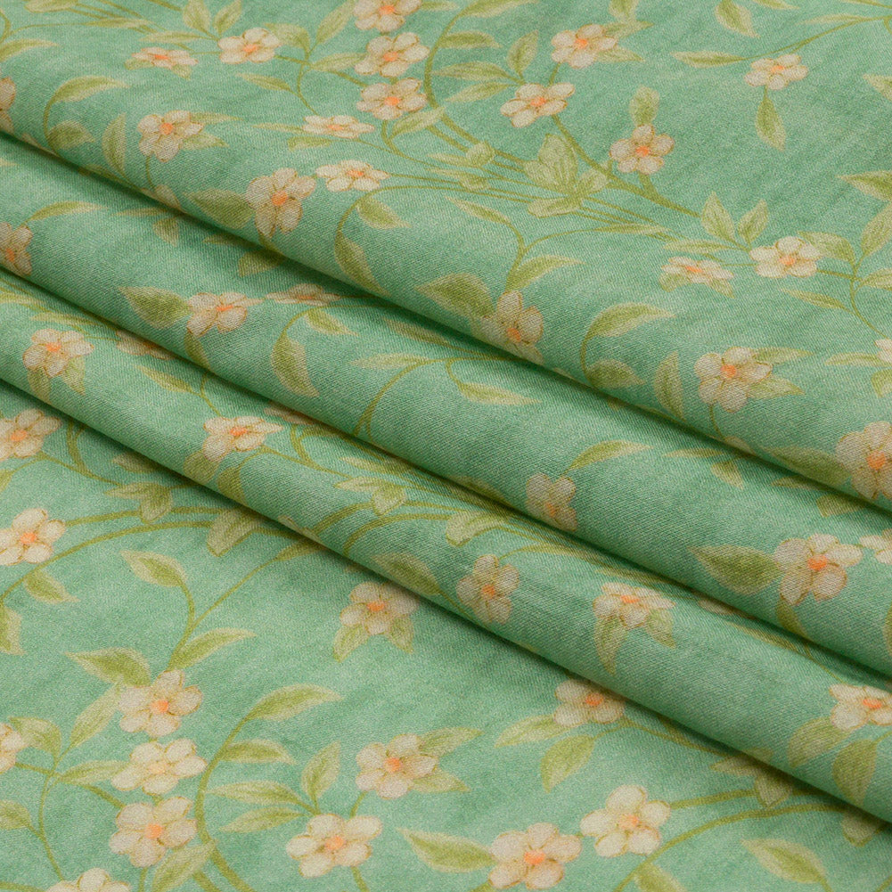 Cotton Voile - Green and Cream Floral - Flora's Crown Print - Mood Exclusive Secret Garden Collection Cotton Voile - Green and Cream Floral - Flora's Crown Print - Mood Exclusive Secret Garden Collection