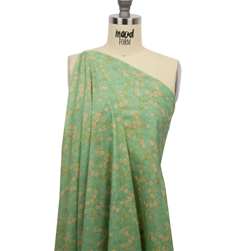 Cotton Voile - Green and Cream Floral - Flora's Crown Print - Mood Exclusive Secret Garden Collection Cotton Voile - Green and Cream Floral - Flora's Crown Print - Mood Exclusive Secret Garden Collection