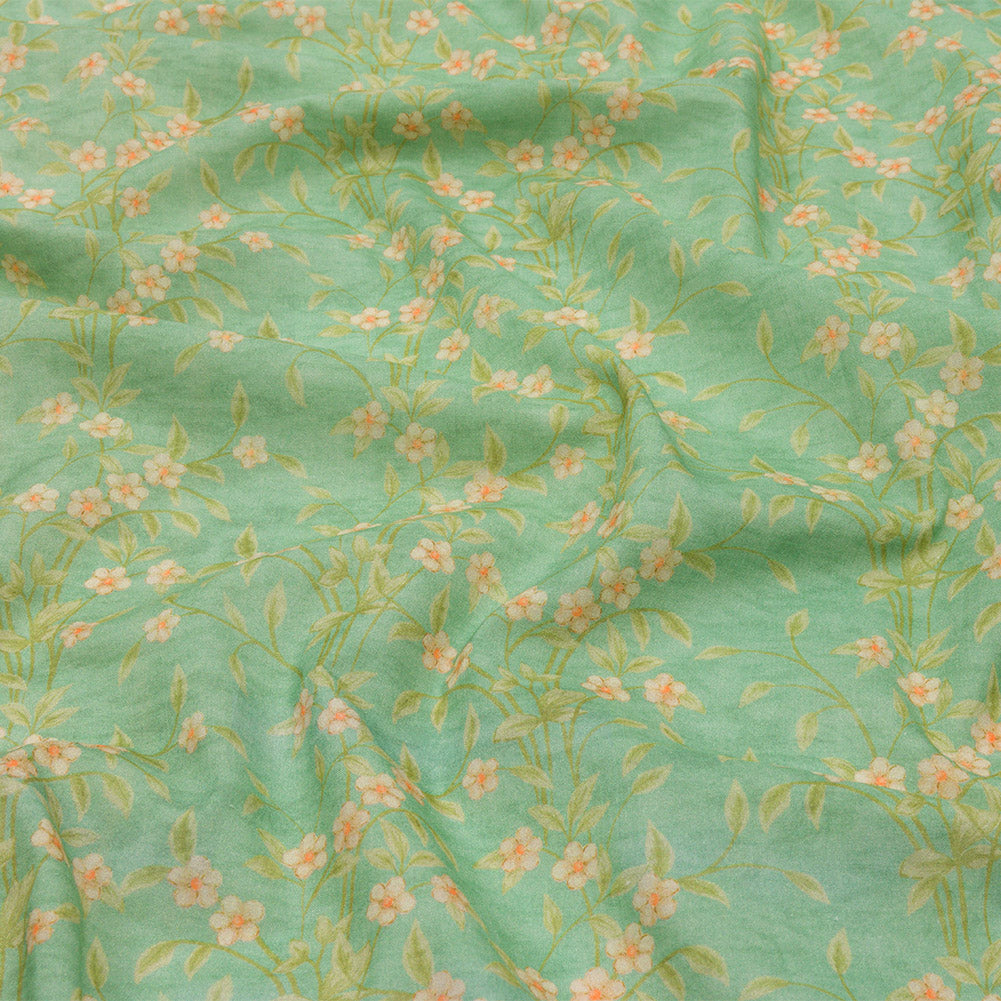 Cotton Voile - Green and Cream Floral - Flora's Crown Print - Mood Exclusive Secret Garden Collection Cotton Voile - Green and Cream Floral - Flora's Crown Print - Mood Exclusive Secret Garden Collection
