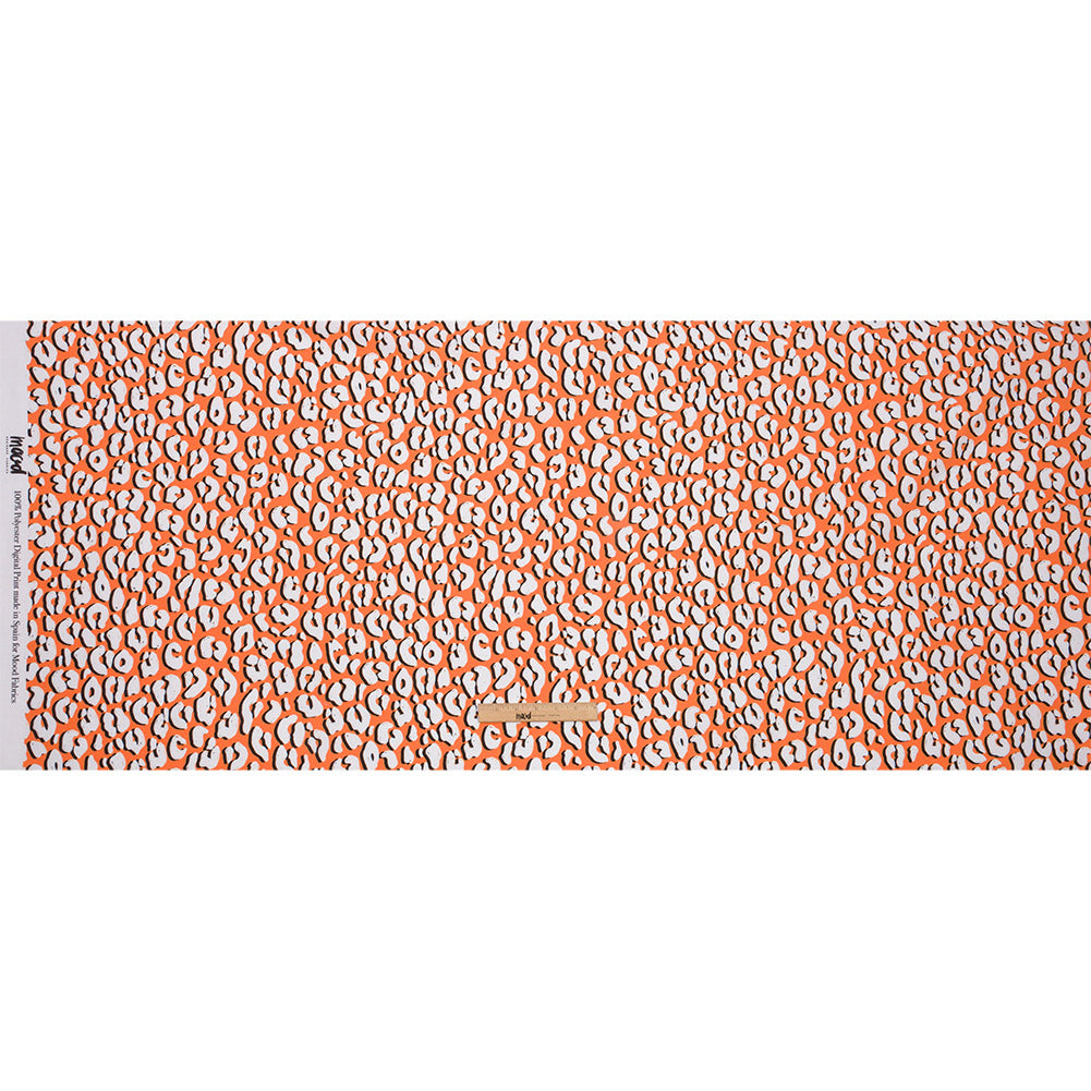 Recycled Polyester Swim Trunk Fabric - Orange and White Animal Spots - Dune Surfing Print - Mood Exclusive Malibu Collection - Full Recycled Polyester Swim Trunk Fabric - Orange and White Animal Spots - Dune Surfing Print - Mood Exclusive Malibu Collection - Full