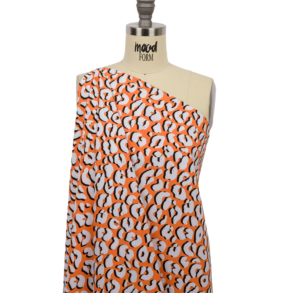 Recycled Polyester Swim Trunk Fabric - Orange and White Animal Spots - Dune Surfing Print - Mood Exclusive Malibu Collection - Drape Recycled Polyester Swim Trunk Fabric - Orange and White Animal Spots - Dune Surfing Print - Mood Exclusive Malibu Collection - Drape