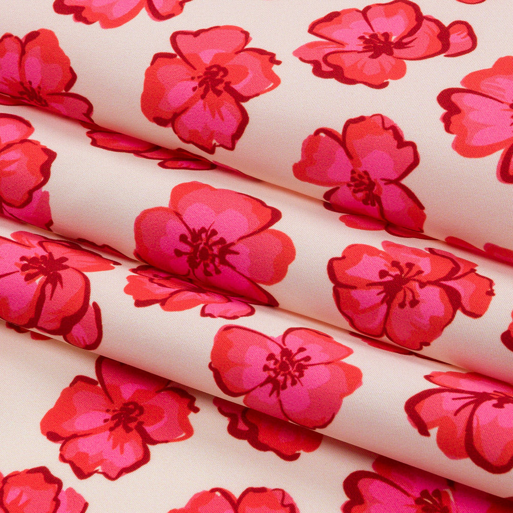 Recycled Polyester Swim Trunk Fabric - White and Pink Floral - Hawaiian Rollercoaster Print - Mood Exclusive Malibu Collection Recycled Polyester Swim Trunk Fabric - White and Pink Floral - Hawaiian Rollercoaster Print - Mood Exclusive Malibu Collection