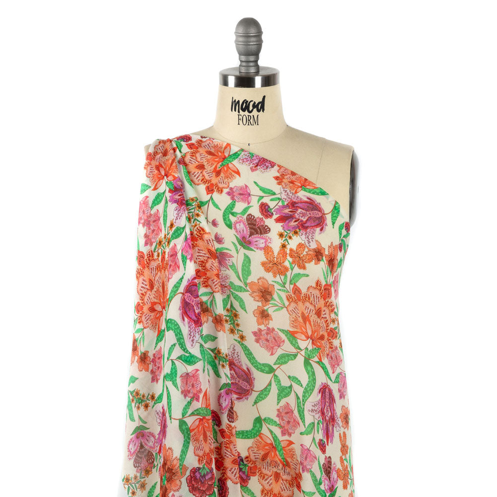 Viscose Georgette - Pink and Orange Floral - Lennox Estate Print - Mood Exclusive Gisele Collection Viscose Georgette - Pink and Orange Floral - Lennox Estate Print - Mood Exclusive Gisele Collection