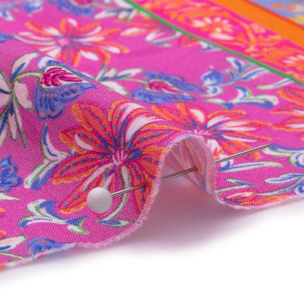 Cotton Voile - Pink and Orange Floral Stripes - Darling Clementine Print - Mood Exclusive Gisele Collection - Detail Cotton Voile - Pink and Orange Floral Stripes - Darling Clementine Print - Mood Exclusive Gisele Collection - Detail